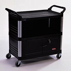 Three-Shelf AV/Equipment Cart, Lockable Enclosed Shelf